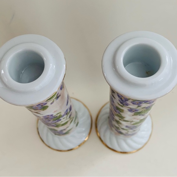 Crystal Cathedral Ministries Hummingbird And Purple Flower Candlestick Holders 2 - Picture 3 of 8